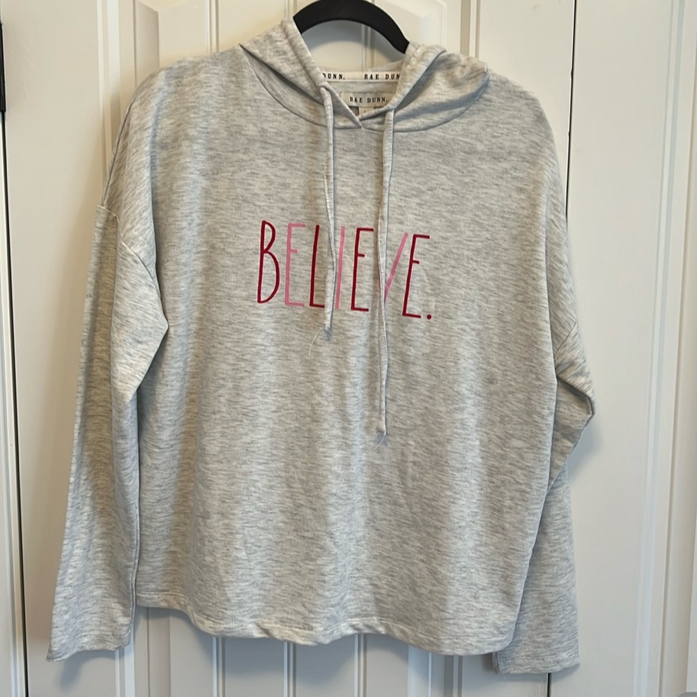 Rae Dunn Believe Gray Hooded Sweatshirt - NWT
